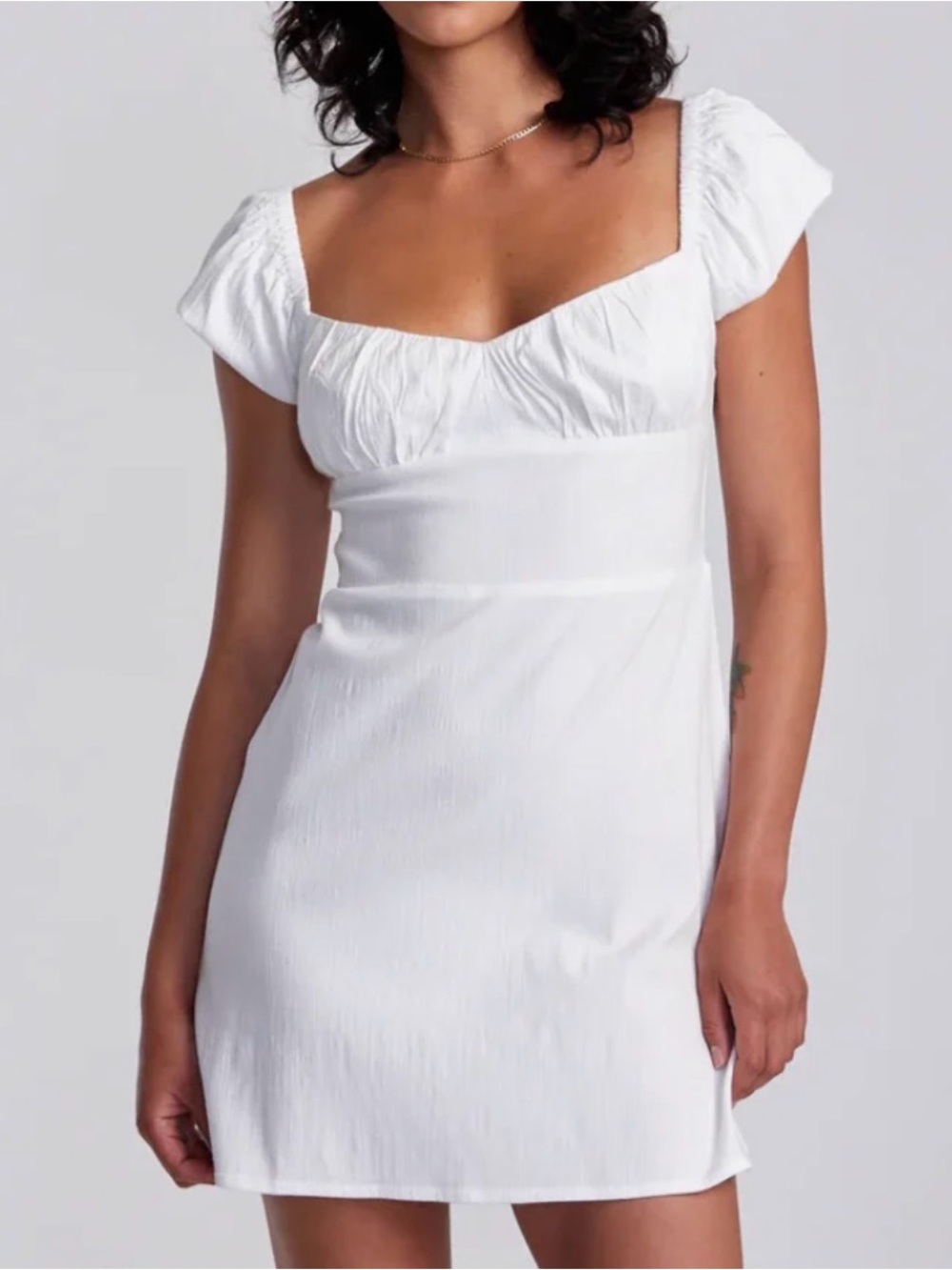 RVCA Tess White Square-Neck Mini Dress with Puff Sleeves